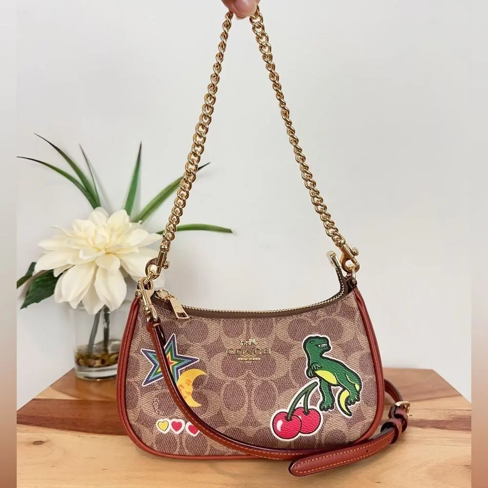 NWT Coach Teri Mini Crossbody‎ Bag In Signature Canvas With Sticker Print